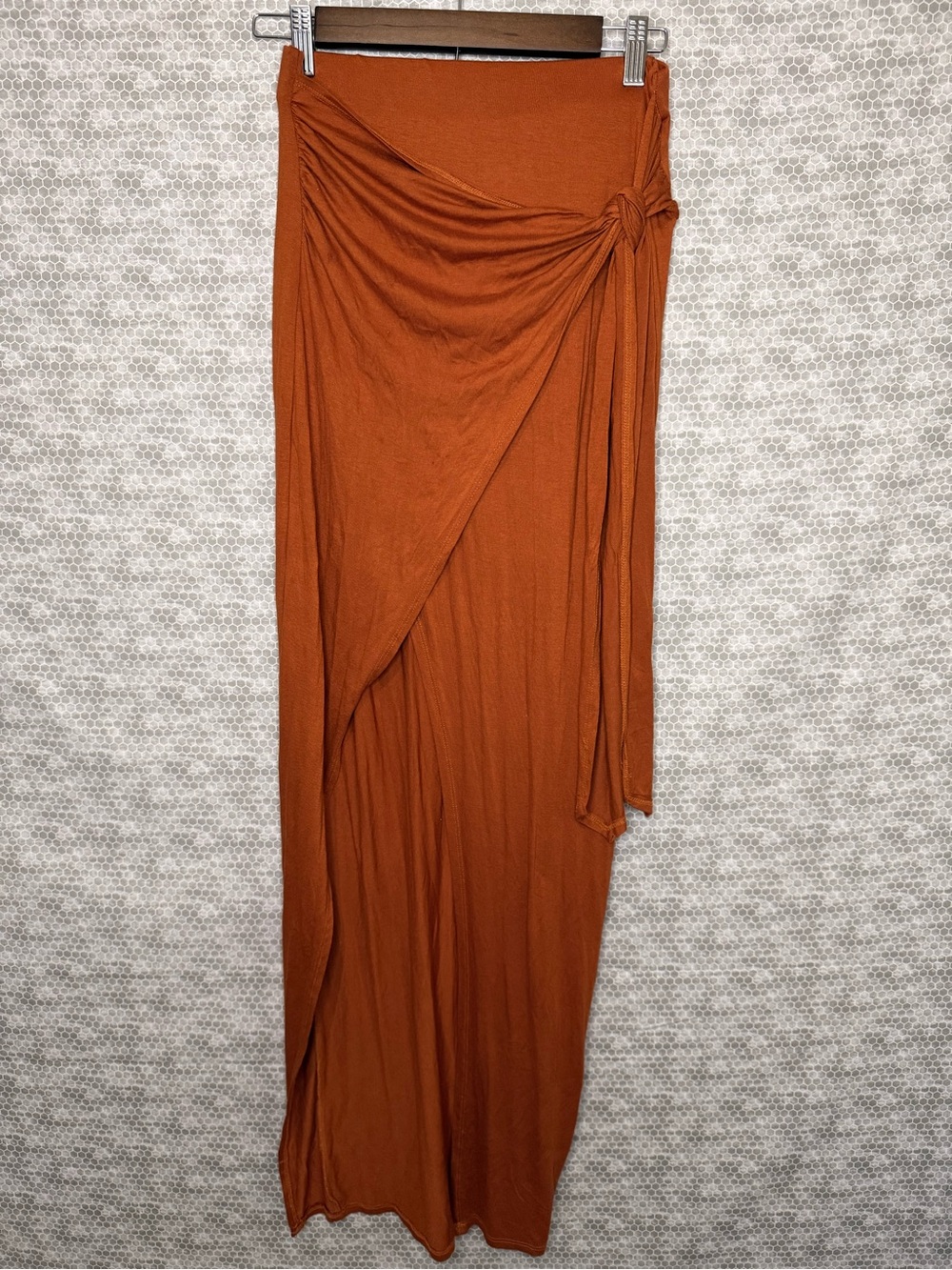 IRIS Boho Women's Brown Solid Wrap Long Knit Skirt, Pull On Draped, Size M